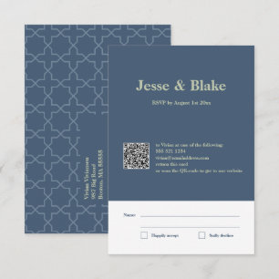 Cartons Réponse Mariage bleu avec Motif en lattes