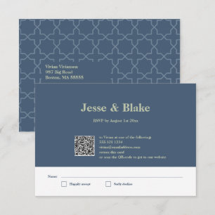 Cartons Réponse Mariage bleu avec Motif en lattes