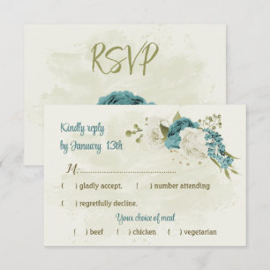 Cartons Réponse mariage bleu blanc fleurs verdure