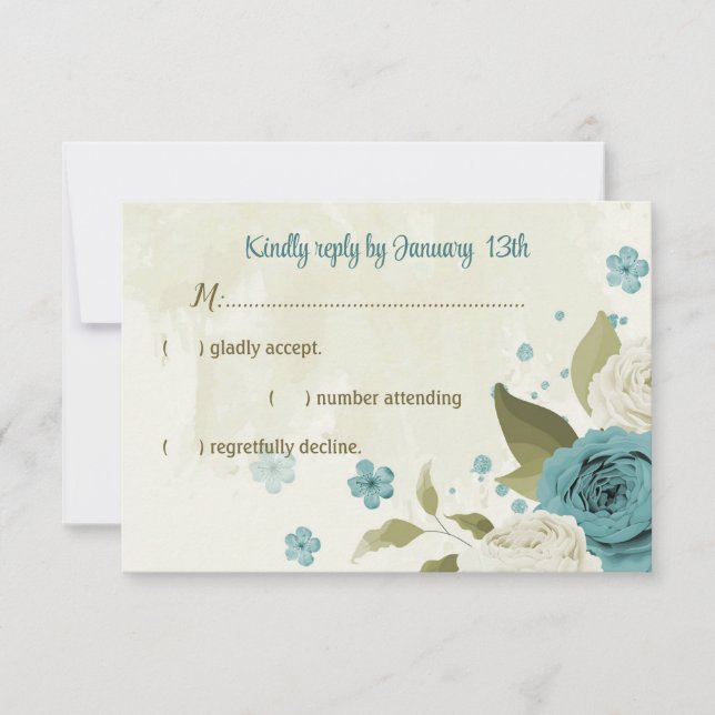 Cartons Réponse mariage bleu blanc fleurs verdure (Devant)