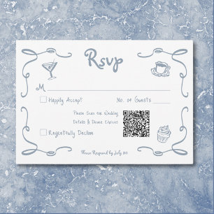 Cartons Réponse Mariage bleu Dusty dessiné main rétro Whimsical