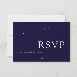 Cartons Réponse Mariage Bleu Élégant Céleste Lune & Étoiles