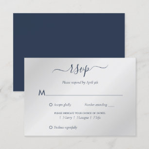 Cartons Réponse Mariage bleu et argent de la marine moderne