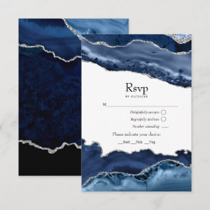 Cartons Réponse Mariage bleu marine et agate argent