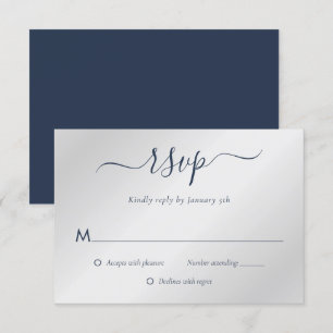 Cartons Réponse Mariage bleu marine et argent