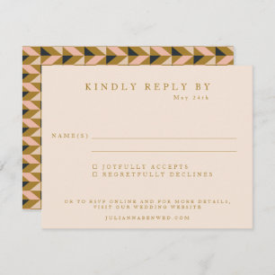 Cartons Réponse Mariage bleu or noir Art déco géométrique