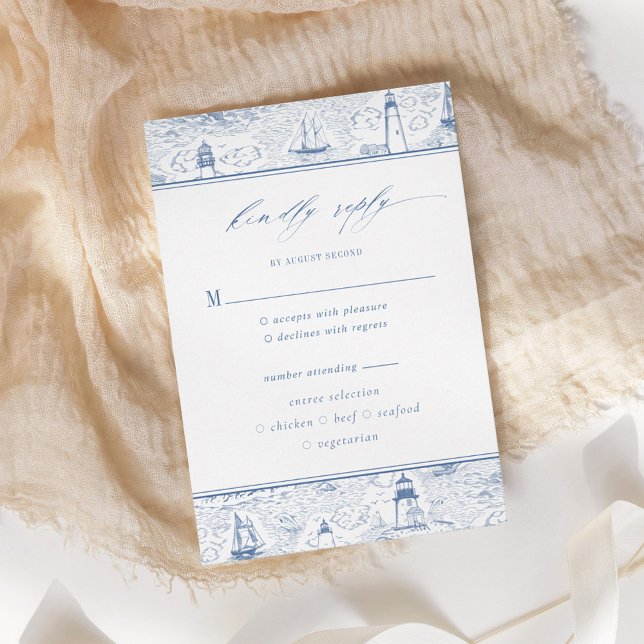 Cartons Réponse Mariage bleu phare toile côtière (Créateur téléchargé)
