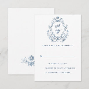 Cartons Réponse Mariage Bleu Poussiéreux à Fleurs de Grâce Ornée V