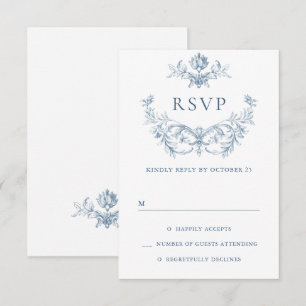 Cartons Réponse Mariage Bleu Poussiéreux à Fleurs de Grâce Ornée V