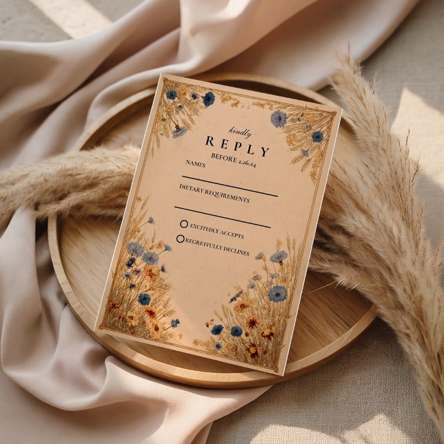 Cartons Réponse Mariage Bleuet Rustique (Créateur téléchargé)