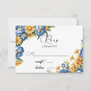 Cartons Réponse Mariage Blue Peony et Yellow Daisy