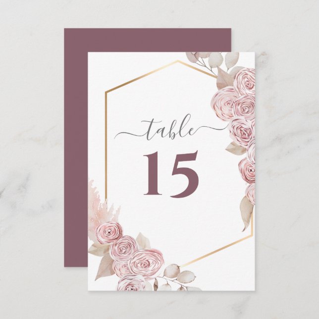 Cartons Réponse Mariage Blush rose Floral GoldenTable Numéro (Devant / Derrière)