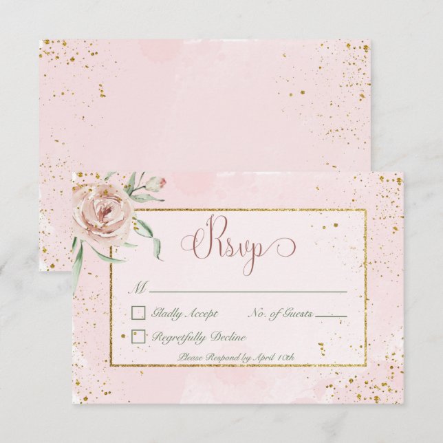 Cartons Réponse Mariage Blush Roses & Gold Accents (Devant / Derrière)