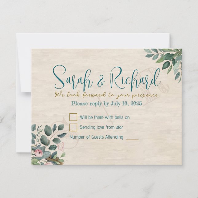 Cartons Réponse Mariage Blush & Sage avec Feuillage Aquarelle (Devant)