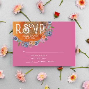 Cartons Réponse Mariage bohème aux fleurs sauvages rose vif aquare