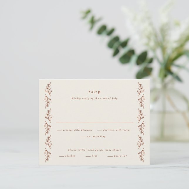 Cartons Réponse Mariage Bohème Branche Vintage (Debout devant)