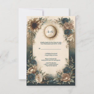 Cartons Réponse Mariage Bohème Céleste Soleil Lune Floral Rustique