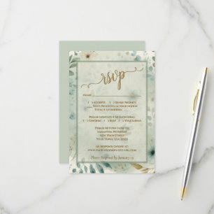 Cartons Réponse Mariage Bohème Chic Fleurs Sauvages Vert Sauge & O