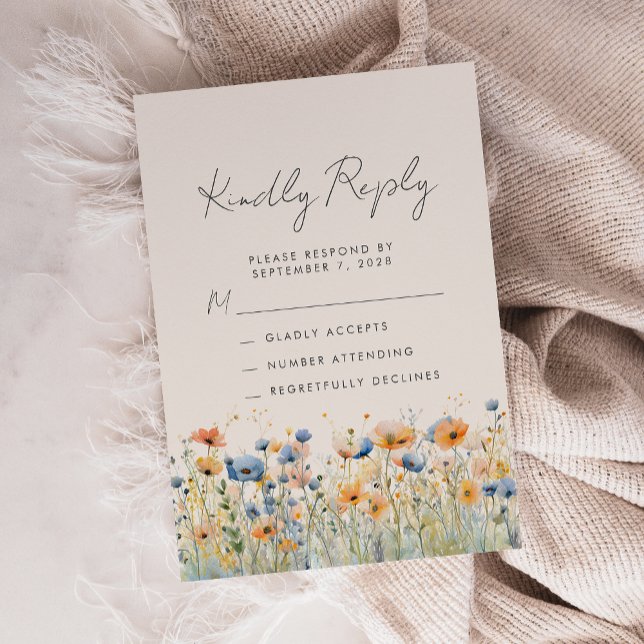 Cartons Réponse Mariage Bohème Fleur Orange Bleu Beige (Créateur téléchargé)