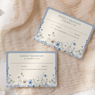 Cartons Réponse Mariage Bohème Fleur Sauvage Bleu Poussiéreux