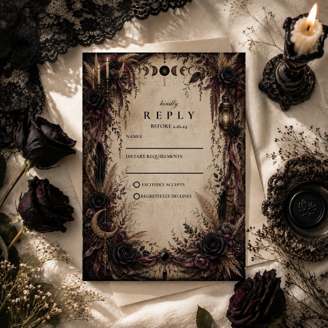 Cartons Réponse Mariage Bohème Gothique (Créateur téléchargé)