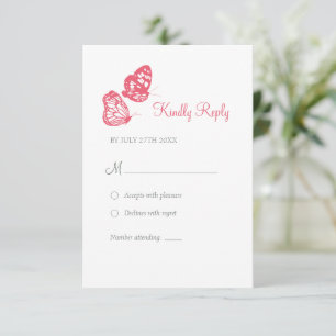 Cartons Réponse Mariage Bohème Jardin Papillon Floral Rose Corail 