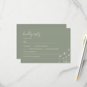 Cartons Réponse Mariage Bohème Minimaliste Élégant Vert Sauge Flor