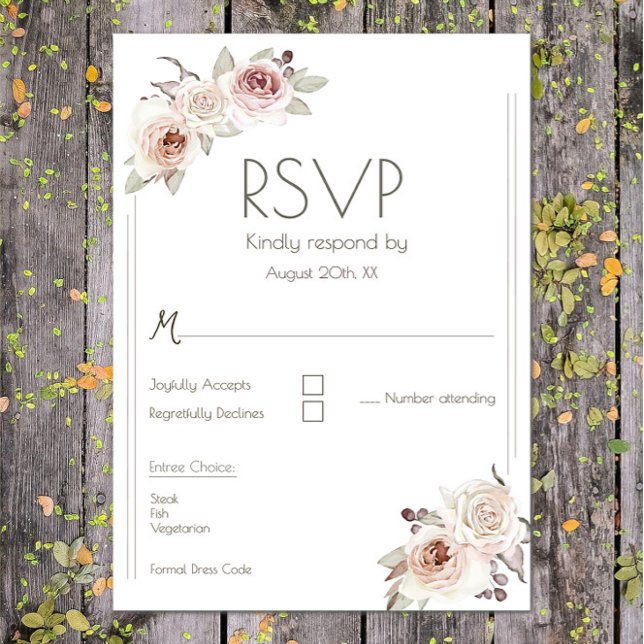Cartons Réponse Mariage Bohème Rose (Bohemian Rose Wedding RSVP Card)