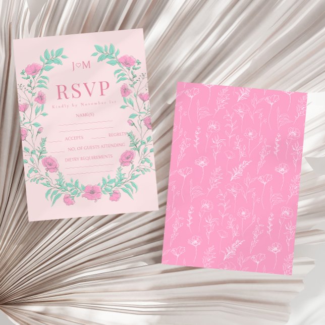 Cartons Réponse Mariage bohème rose turquoise vert fleuri (Créateur téléchargé)