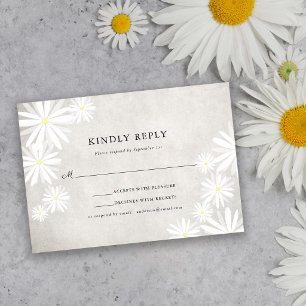 Cartons Réponse Mariage Bohème Rustique Simple avec Marguerites Bl
