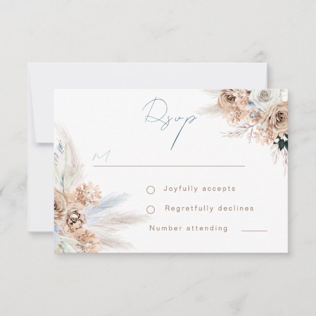 Cartons Réponse Mariage Boho Blue Script moderne (Devant)