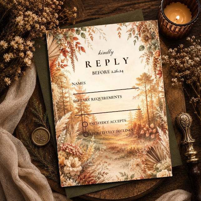 Cartons Réponse Mariage Bois enchanté Bohème (Créateur téléchargé)
