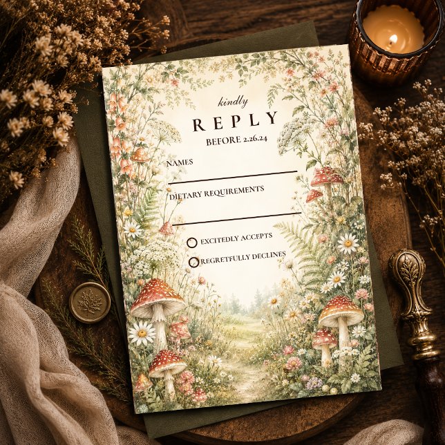 Cartons Réponse Mariage Boisée Champignon Enchanté (Créateur téléchargé)