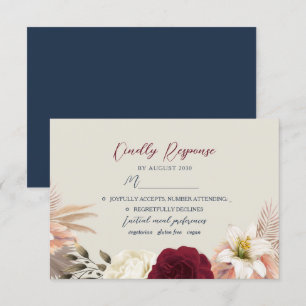 Cartons Réponse Mariage Bordeaux et Bleu Marine
