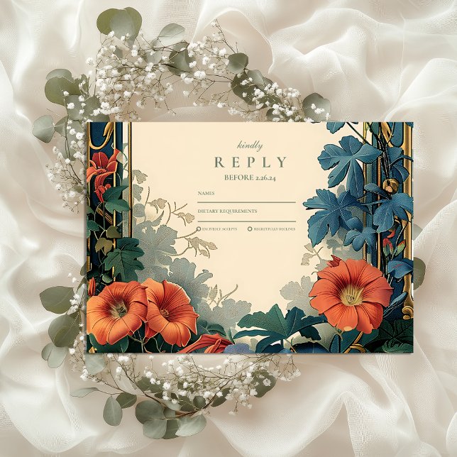 Cartons Réponse Mariage Botanique Art Nouveau - Cadre élégant (Créateur téléchargé)