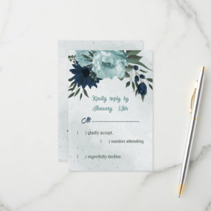 Cartons Réponse Mariage botanique bleu et bleu marine