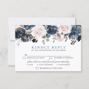 Cartons Réponse Mariage botanique bleu pâle rose rose