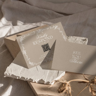 Cartons Réponse Mariage botanique code QR floral taupe doux boho