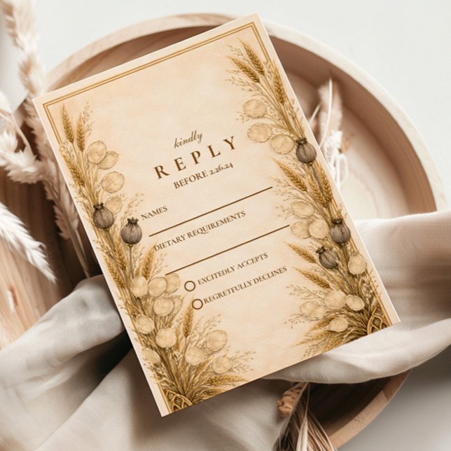Cartons Réponse Mariage botanique de blé d'automne (Créateur téléchargé)