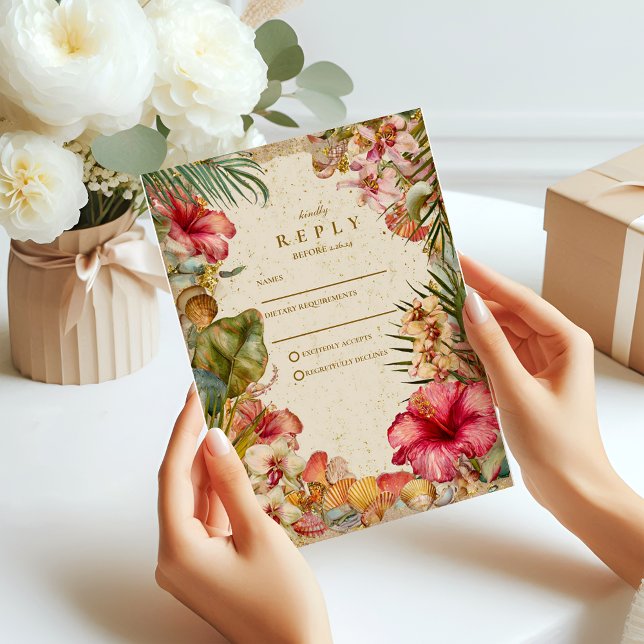 Cartons Réponse Mariage Botanique de l'Hibiscus Tropical (Créateur téléchargé)