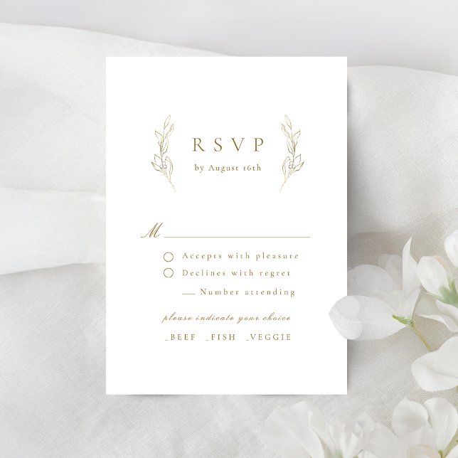 Cartons Réponse Mariage botanique d'élégance simple or (Gold simple elegance botanical wedding RSVP card)