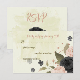 Cartons Réponse mariage botanique des fleurs rose vif noir