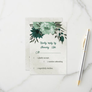 Cartons Réponse mariage botanique des fleurs vert émeraude