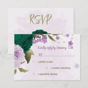 Cartons Réponse mariage botanique des fleurs violettes vert émerau