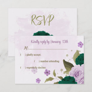 Cartons Réponse mariage botanique des fleurs violettes vert émerau