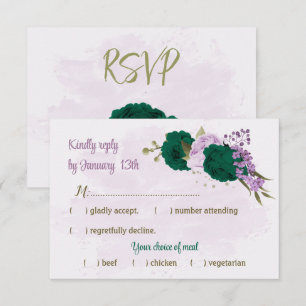 Cartons Réponse mariage botanique des fleurs violettes vert émerau