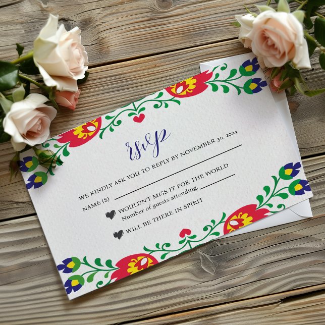 Cartons Réponse Mariage botanique fleuri coloré mexicain Fiesta (Mexican Fiesta Colorful Floral Botanical Wedding RSVP Card)