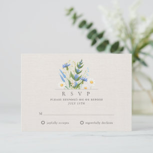 Cartons Réponse Mariage botanique floral bleu Daisy d'été