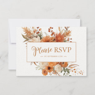 Cartons Réponse Mariage botanique floral d'automne orange brûlé