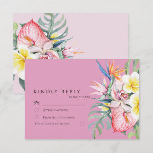 Cartons Réponse Mariage botanique floral tropical rose vif